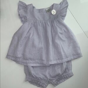 NWT purple cotton Swiss dot two piece set- flutter straps and short bloomers